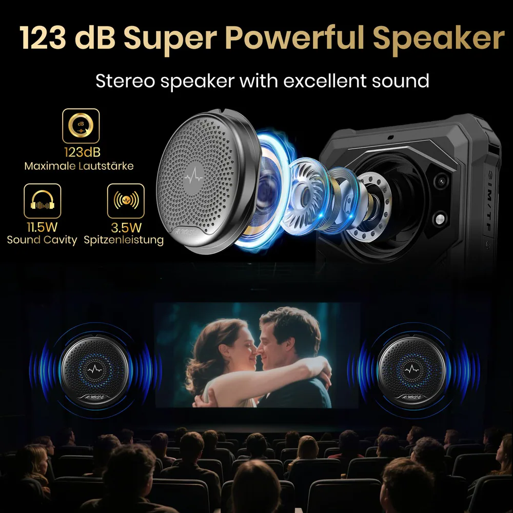 FOSSIBOT F101P feature graphic: 123 dB Super Powerful Speaker