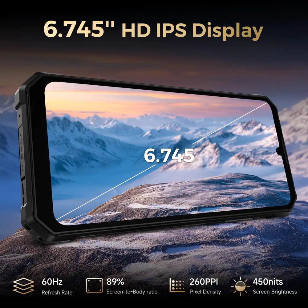 FOSSIBOT F109S feature graphic: 6.745 HD IPS Display