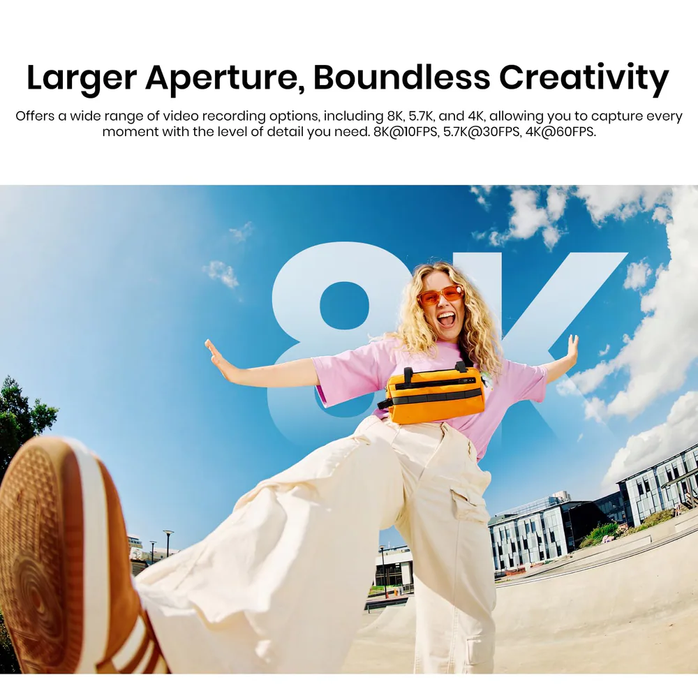 FOSSIBOT FC360° 360 Camera feature graphic: Larger Aperture, Boundless Creativity