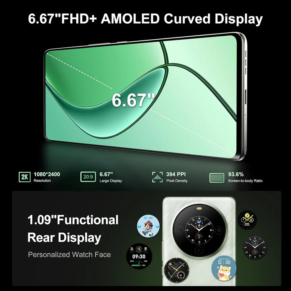 FOSSIBOT S3 Pro feature graphic: 6.67 FHD+ AMOLED Curved Display