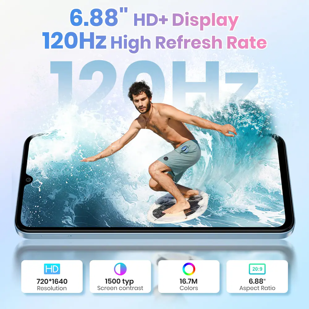 FOSSIBOT S5 feature graphic: 6.88 HD+ Display